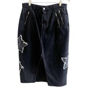 Daisy Street Star Patch Knee Length Denim Size Small Black Cotton Grunge